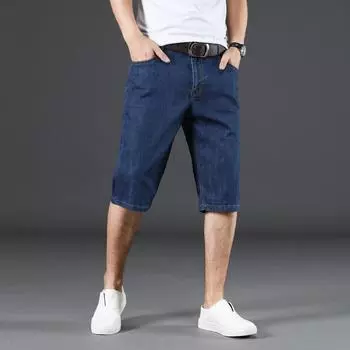 Летние широкие джинсы, мужские свободные прямые повседневные капри 7/4, брюки больших размеров, тонкие брюки 28