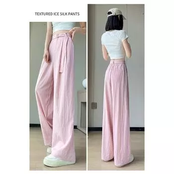Летние широкие женские брюки с высокой талией, тонкими хлопковыми и льняными складками S