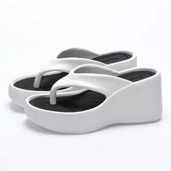 Летние шлепанцы Lucyever на танкетке для женщин 2024 года, модные женские тапочки на платформе с застежкой-молнией, нескользящие пляжные шлепанцы с толстой подошвой 35-36 чёрный