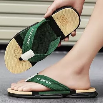 Летние шлепанцы, мужские пляжные сандалии, Нескользящие дышащие повседневные мужские пляжные тапочки, уличный большой размер 45 39 зелёный
