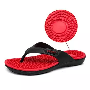 Летние шлепанцы, мужские тапочки, высота 5,0 см, шлепанцы с мягкой подошвой, сандалии, нескользящие тапочки для дома и улицы 40 чёрный/красный
