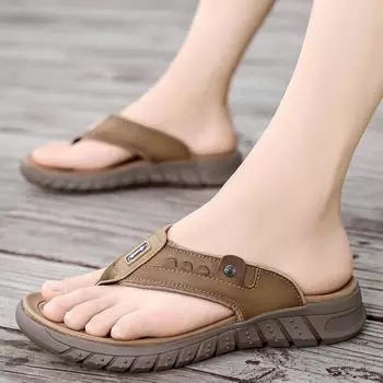 Летние шлепанцы мужские уличные пляжные туфли на толстой подошве дышащие прохладные нескользящие удобные сандалии мужские повседневные походные сандалии 38 хаки