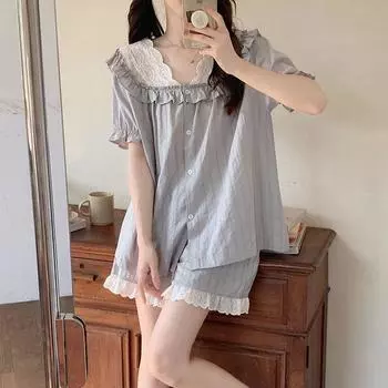 Летние шорты из хлопка и льна с короткими рукавами, пижамы, женские летние свободные кружевные кружева, можно носить снаружи для домашней одежды L