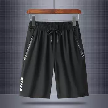 Летние шорты из ледяного шелка, мужские тонкие быстросохнущие брюки длиной пять четвертей для верхней одежды, больших размеров, свободные, повседневные спортивные штаны 6XL чёрный