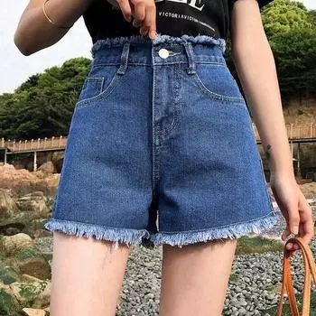 Летние шорты Корейские женские тонкие фитнес-сексуальные джинсовые повседневные шорты с высокой талией S белый