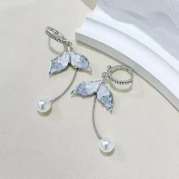 Летние синие серьги с бахромой в форме рыбьего хвоста Douyin High-End French Versatile Light Luxury Niche Versatile