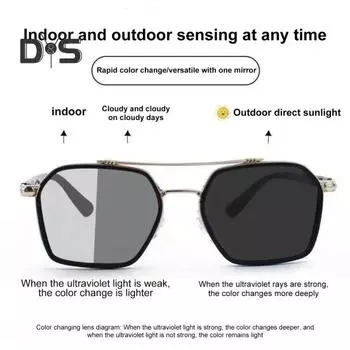 Летние солнцезащитные очки унисекс, меняющие цвет в стиле ретро, с носоупорами, линзы из ПК с защитой от УФ-лучей, солнечный свет, пляжные очки для отпуска, уличные очки чёрный
