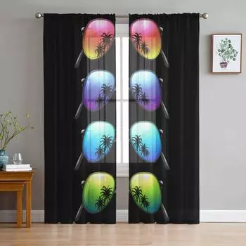 Летние солнцезащитные очки в виде пальмы, прозрачные шторы для гостиной, спальни, детской комнаты, тюлевые занавески для окон 135W x 114H(cm)