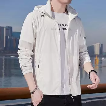 Летние солнцезащитные пальто для мужчин, ультра-легкая спортивная одежда, верхняя одежда с капюшоном, мужская ветровка, повседневные однотонные куртки 4XL серый