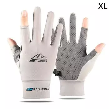 Летние солнцезащитные перчатки женские тонкие ледяные шелковые анти-ультрафиолетовые росы пальцы сенсорный экран вождение езда нескользящие дышащие перчатки XL серый