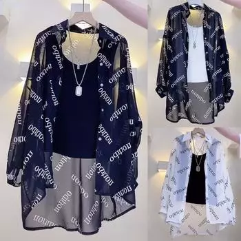 Летние солнцезащитные шифоновые рубашки для женщин. Летние топы больших размеров для женщин. Летняя солнцезащитная шифоновая рубашка. M