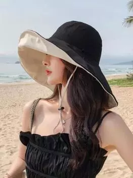 Летние солнцезащитные шляпы для женщин, шляпа-ведро с большими полями, складная УФ-защита, женская панама, пляжная кепка, рыбацкая кепка для путешествий на открытом воздухе чёрный