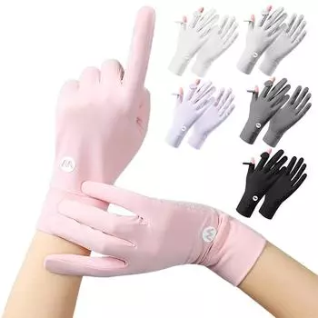 Летние солнцезащитные женские перчатки Ice Silk для верховой езды, дышащие, с защитой от ультрафиолета, без пальцев чёрный