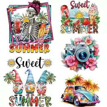 Летние солнечные термонакладки для одежды, пляжные автомобильные черепа, теплопередающие наклейки для одежды, Parches Ropa Diy, аппликация на одежду