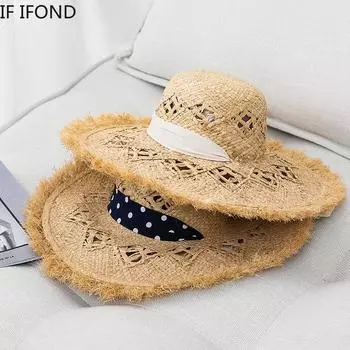 Летние соломенные шляпы из рафии ручной работы для женщин, большие размеры на шнуровке, защита от ультрафиолета, шляпа от солнца, полый дизайн, уличные пляжные кепки 56-58CM