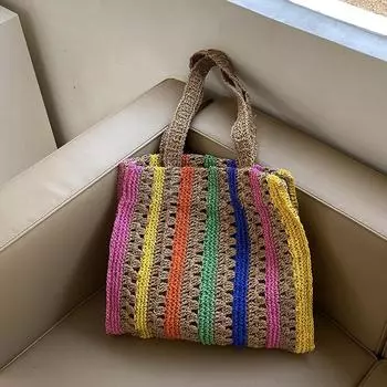 Летние соломенные сумки на плечо Yogodlns для женщин, полосатые тканые сумки на плечо для отдыха и пляжа, повседневные женские сумки на плечо