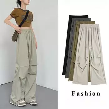 Летние спортивные брюки женские летние тонкие повседневные брюки-карго широкие брюки с высокой талией быстросохнущие брюки женские модные брюки S серый