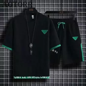 Летние спортивные костюмы, мужские футболки с короткими рукавами и шорты, комплект из 2 предметов, мужская повседневная модная спортивная одежда, спортивный костюм XL