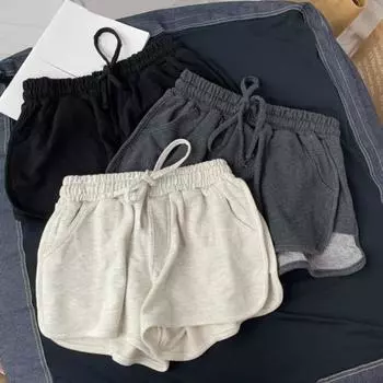 Летние спортивные шорты Стильные карманы на шнурке Летние спортивные шорты с неровным подолом Женские спортивные штаны Женские летние шорты Женская одежда L чёрный