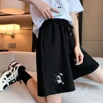 Летние спортивные шорты, женские свободные тонкие брюки с пятью точками с милым принтом, тонкие повседневные шорты с широкими штанинами для девочек, короткие брюки XXL белый