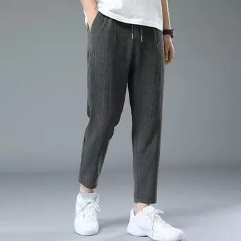 Летние спортивные штаны из ледяного шелка, охлаждающие однотонные эластичные талии на шнурке, свободные широкие карманы для ног, спортивные брюки для бега, повседневные девятые брюки XL чёрный