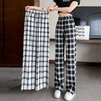 Летние спортивные штаны женские черно-белые брюки в клетку женская мода винтажные мешковатые тонкие брюки женская повседневная одежда S чёрный