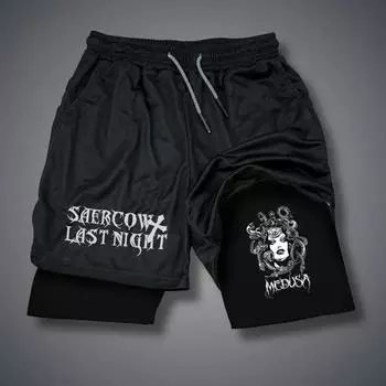 Летние стильные шорты с принтом крылатых букв, быстросохнущие фитнес-поддельные двухсекционные двухслойные мужские спортивные брюки «два в одном», M-3XL M