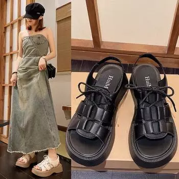 Летние свадебные босоножки на покатом каблуке 35 чёрный