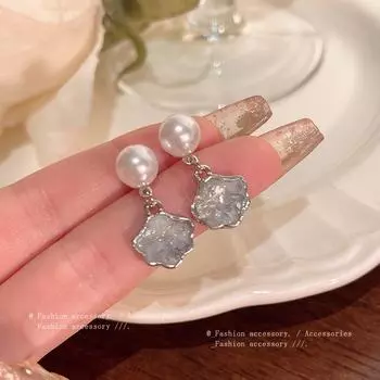 «Летние свежие градиентные серьги из серебра 925 пробы с бриллиантами и жемчугом для женщин – легкий роскошный дизайн высокого класса» A1643 серебряный