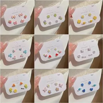 Летние свежие серьги-цветы с фруктами - элегантный и милый керамический комплект с серебряной иглой