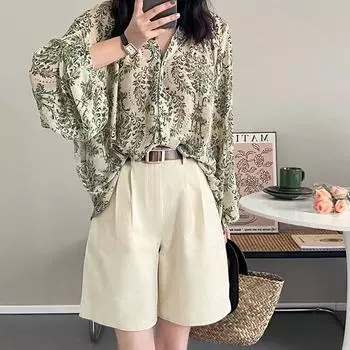 Летние свободные блузки с V-образным вырезом и рукавами-фонариками, рубашки, топы, винтажные рубашки с цветочным принтом в стиле бохо, женские солнцезащитные рубашки XXL