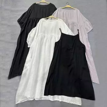 Летние свободные платья Johnature из двух частей, женские простые винтажные свободные платья