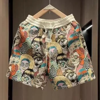 Летние свободные шорты мужские красочные граффити принт шорты пара пятиточечные шорты короткие брюки 3XL
