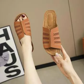 Летние тапочки больших размеров для женщин на Amazon, одним словом, дышащие модные сандалии для поездок на работу, сандалии на каблуке с уклоном 36 чёрный