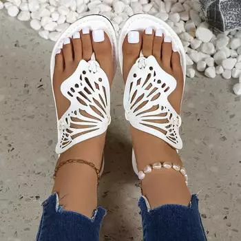 Летние тапочки большого размера с дышащей подошвой и плоским дном. Женские тапочки в форме бабочки с застежкой-носком. 42EU/CN43 белый