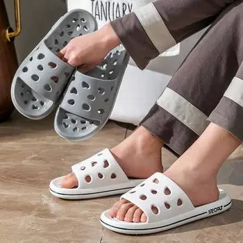 Летние тапочки большого размера с нескользящей подошвой, быстросохнущие, полые, для дома, с толстой подошвой 36 чёрный