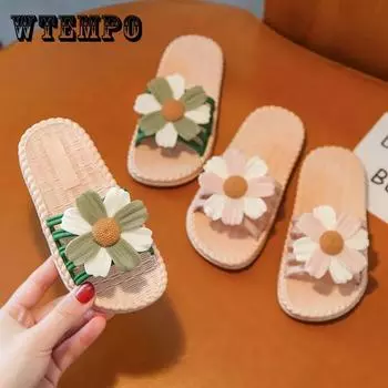 Летние тапочки для девочек, нескользящие тапочки на мягкой подошве для девочек, домашние повседневные легкие плоские тапочки для душа с цветочным декором 26