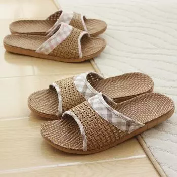 Летние тапочки для мужчин и женщин, домашние льняные тапочки для пар, нескользящие тапочки 35-36