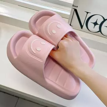 Летние тапочки для женщин EVA Мягкая подошва Домашние тапочки Сандалии Легкая пляжная обувь Модные шлепанцы с рисунком в виде улыбки 36-37