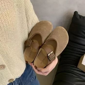Летние тапочки для женщин, плиссированные шлепанцы, балетки 2024, новые корейские тапочки Baotou, женские сандалии, туфли без застежек Zapatos De Mujer 35 хаки