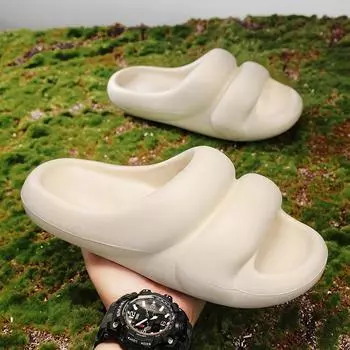 Летние тапочки из ЭВА для мужчин, модные толстые нескользящие сандалии для пар, пляжные шлепанцы с рисунком медведя, мягкие качественные тапочки из ЭВА 36-37 белый