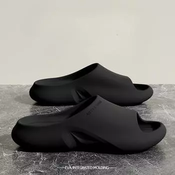 Летние тапочки из ЭВА для мужчин, нескользящие, для душа, толстая подошва, для ношения на открытом воздухе, для пар, для домашнего использования, классные тапочки для женщин 36-37 чёрный