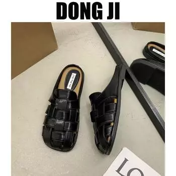 Летние тапочки из натуральной мягкой кожи, женская летняя одежда, педаль 2025, римские полутачные универсальные повседневные сандалии Muller 35