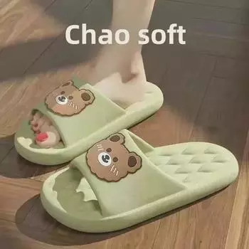 Летние тапочки из ПВХ для женщин с милыми мультяшными медведями, нескользящая ромбовидная мягкая подошва для пар 36/37 (Runs Small)