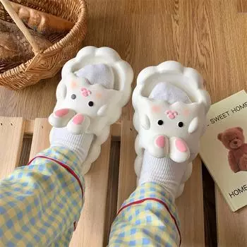 Летние тапочки Милые тапочки Дышащие Нескользящие Домашние Мягкие Тапочки 41 белый