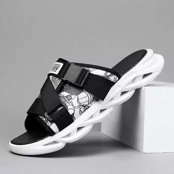 Летние тапочки мужские домашние тапочки для дома мужские тапочки удобные нескользящие шлепанцы на плоской подошве модная пляжная обувь спортивные тапочки 39-40 чёрный