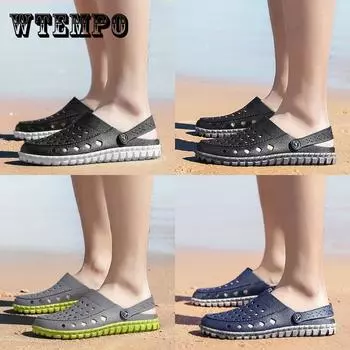 Летние тапочки, мужские уличные сандалии из ПВХ, полые пляжные туфли большого размера с отверстиями 44