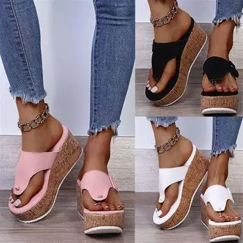 Летние туфли на платформе женские туфли на танкетке с пряжкой тапочки женские босоножки шлепанцы весенние туфли на каблуке 43 белый