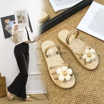 Летние тапочки на плоской подошве, домашние домашние тапочки из искусственной соломы, верхняя одежда, морская обувь 40 зелёный