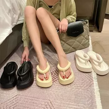 Летние тапочки на толстой подошве, женские, новинка 2025 года, шлепанцы на мягкой подошве, женская повседневная одежда, ленивые пляжные тапочки для женщин 35 жёлтый